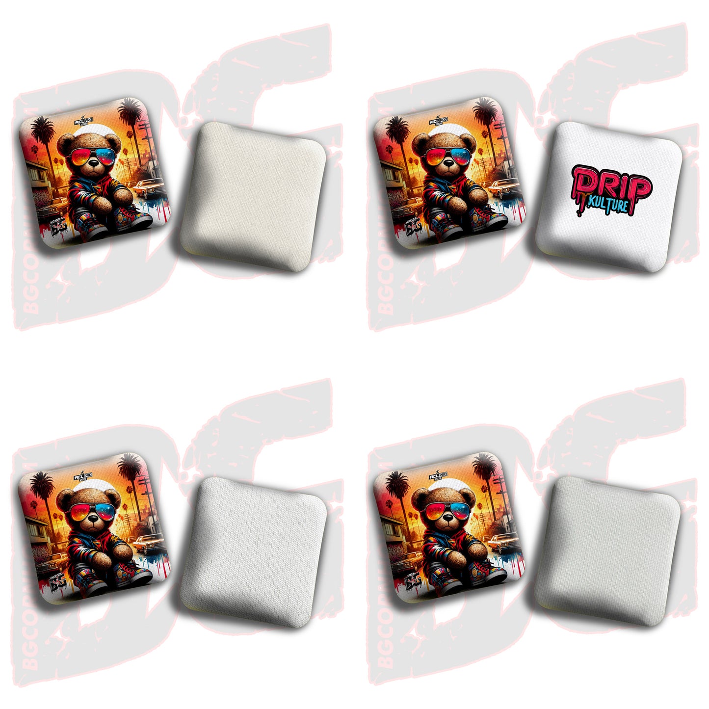 2026 Multiple Bag Models - DK x BG "STREET BEAR" - ACL Pro Stamped Cornhole Bags - Set of 4 Bags