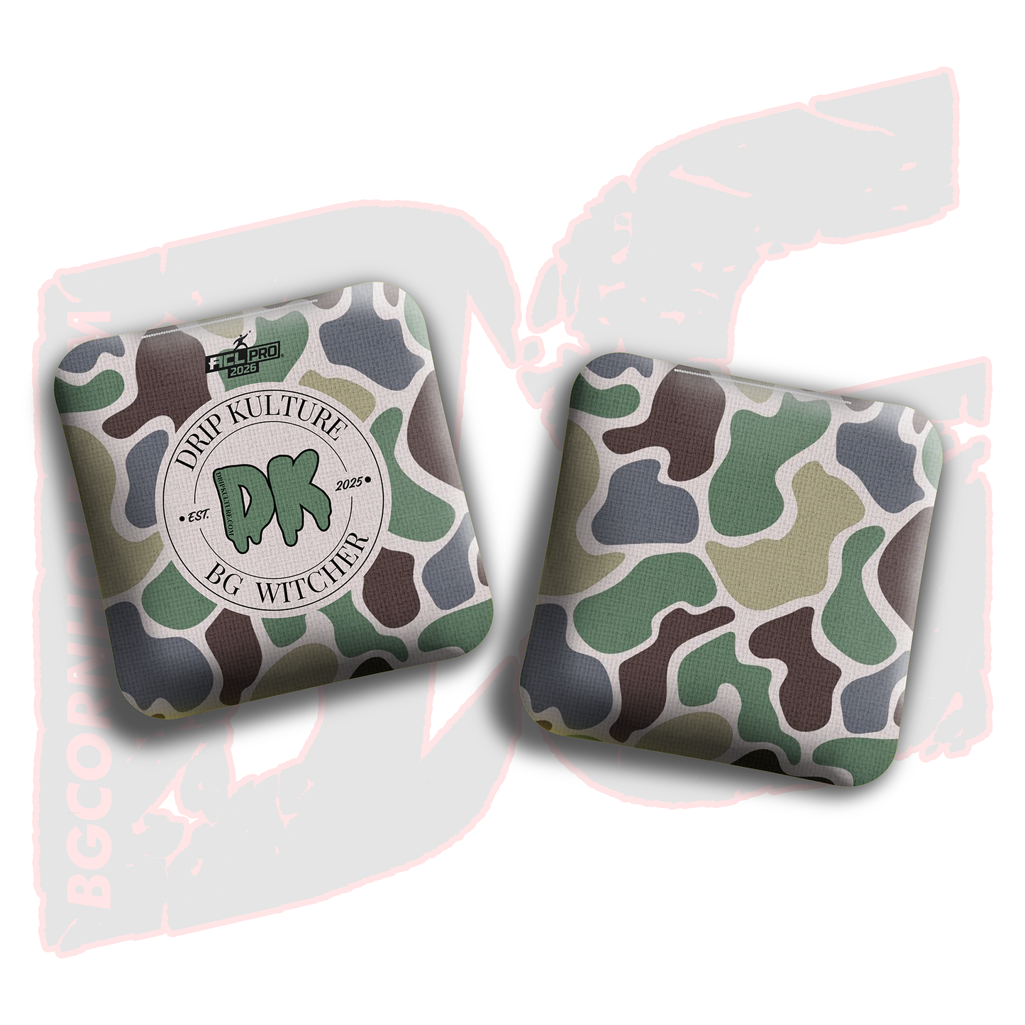 2026 Multiple Bag Models - DK x BG "Old School Camo" - ACL Pro Stamped Cornhole Bags - Set of 4 Bags