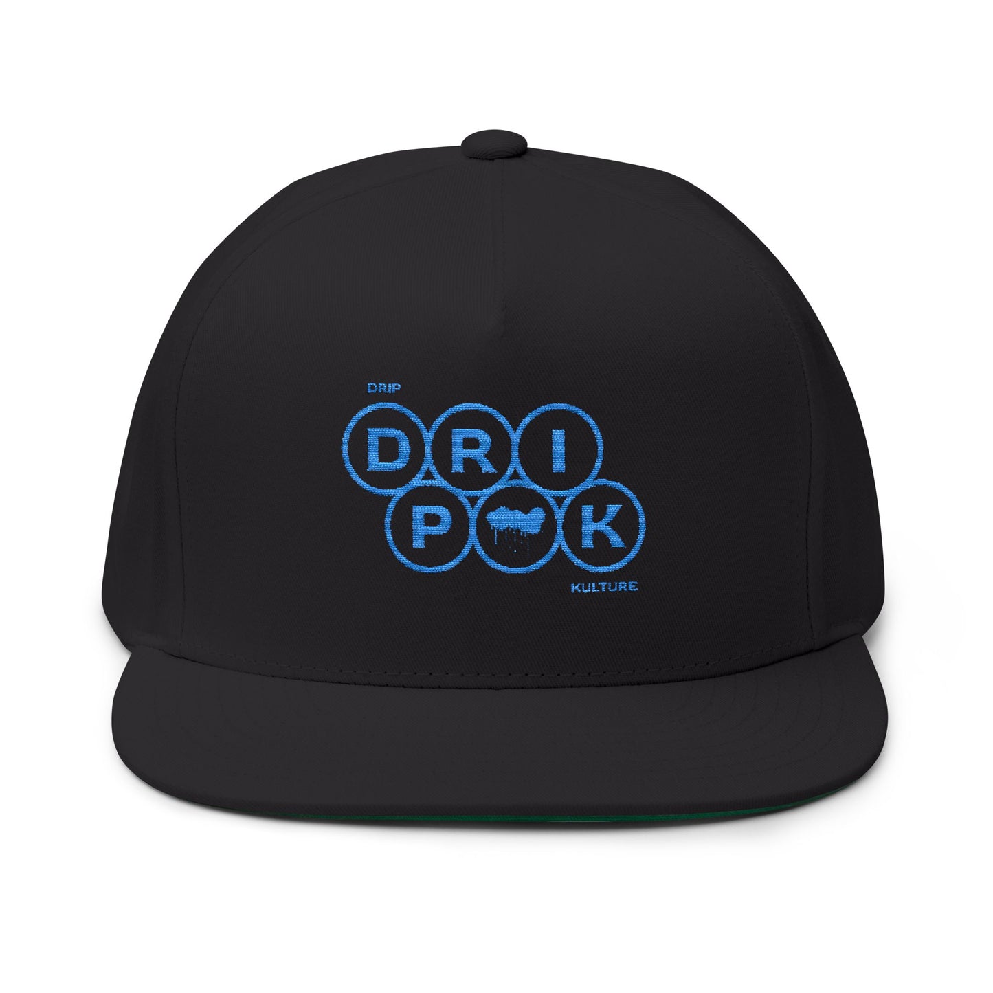 Blue Circle Drip Kulture Flat Bill Hat Embroidery - Multiple Colors