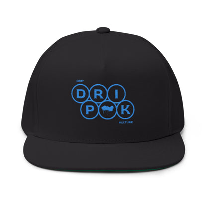 Blue Circle Drip Kulture Flat Bill Hat Embroidery - Multiple Colors