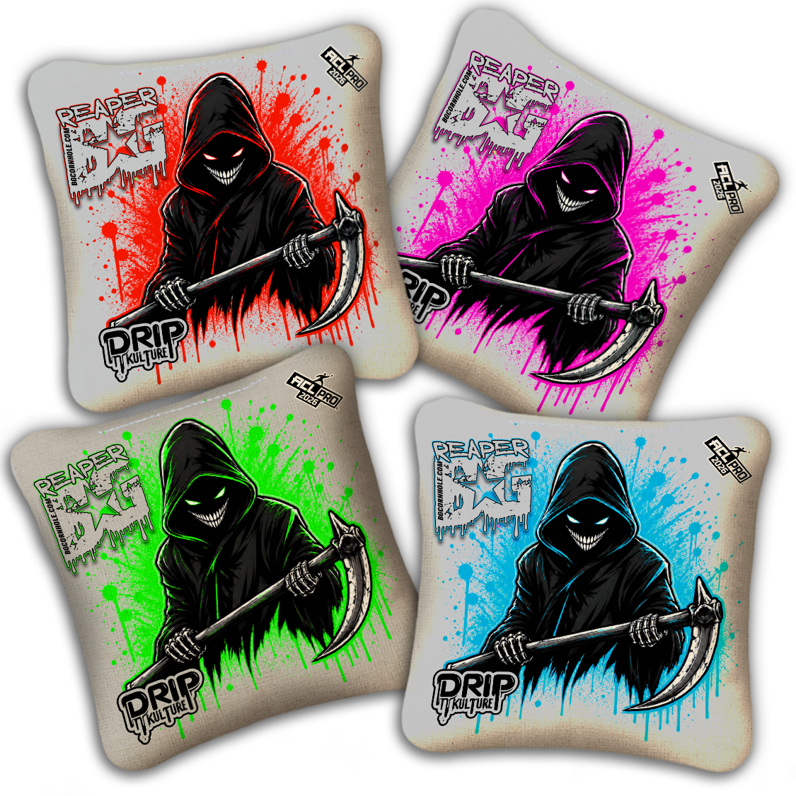 2026 REAPER - DK x BG "Evil Grin" - ACL Pro Stamped Cornhole Bags - Set of 4 Bags