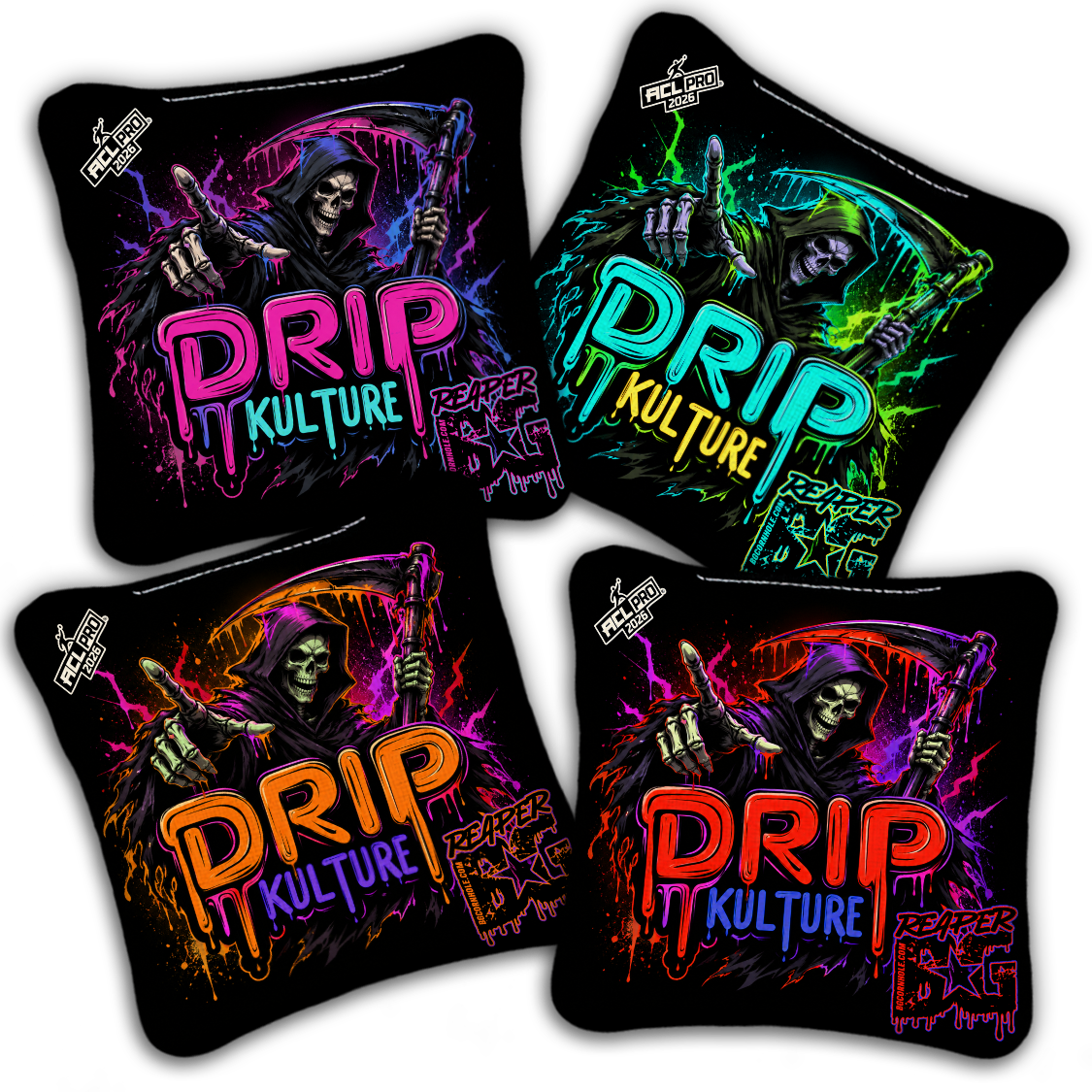 2026 Reaper - DK x BG "Splatter" - ACL Pro Stamped Cornhole Bags - Set of 4 Bags