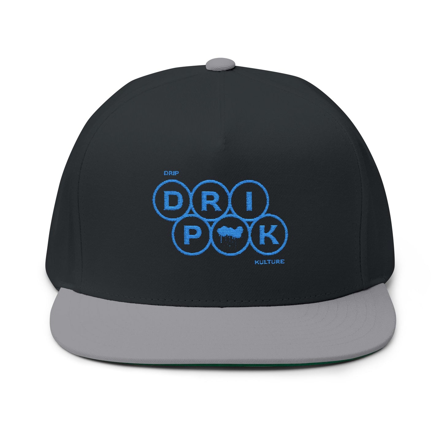 Blue Circle Drip Kulture Flat Bill Hat Embroidery - Multiple Colors
