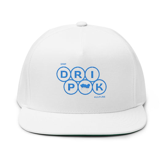 Blue Circle Drip Kulture Flat Bill Hat Embroidery - Multiple Colors