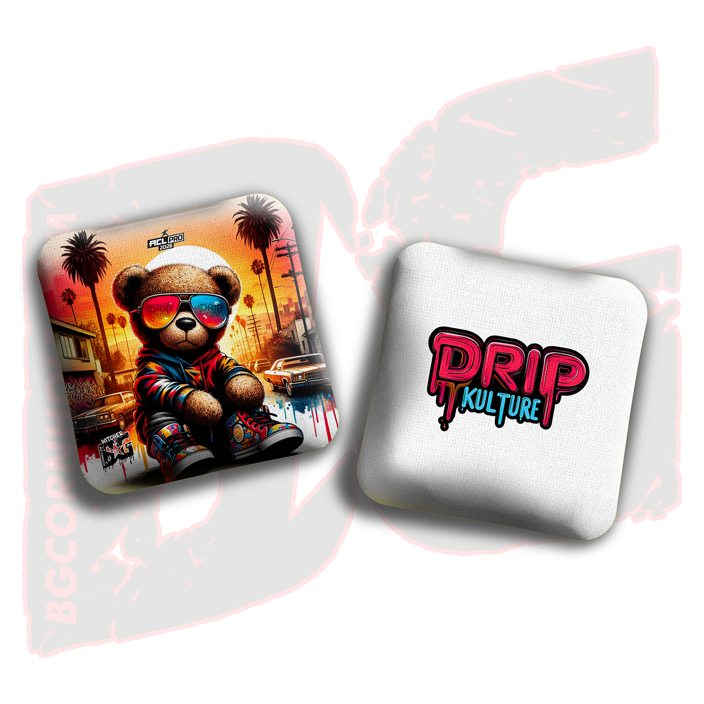 2026 Multiple Bag Models - DK x BG "STREET BEAR" - ACL Pro Stamped Cornhole Bags - Set of 4 Bags