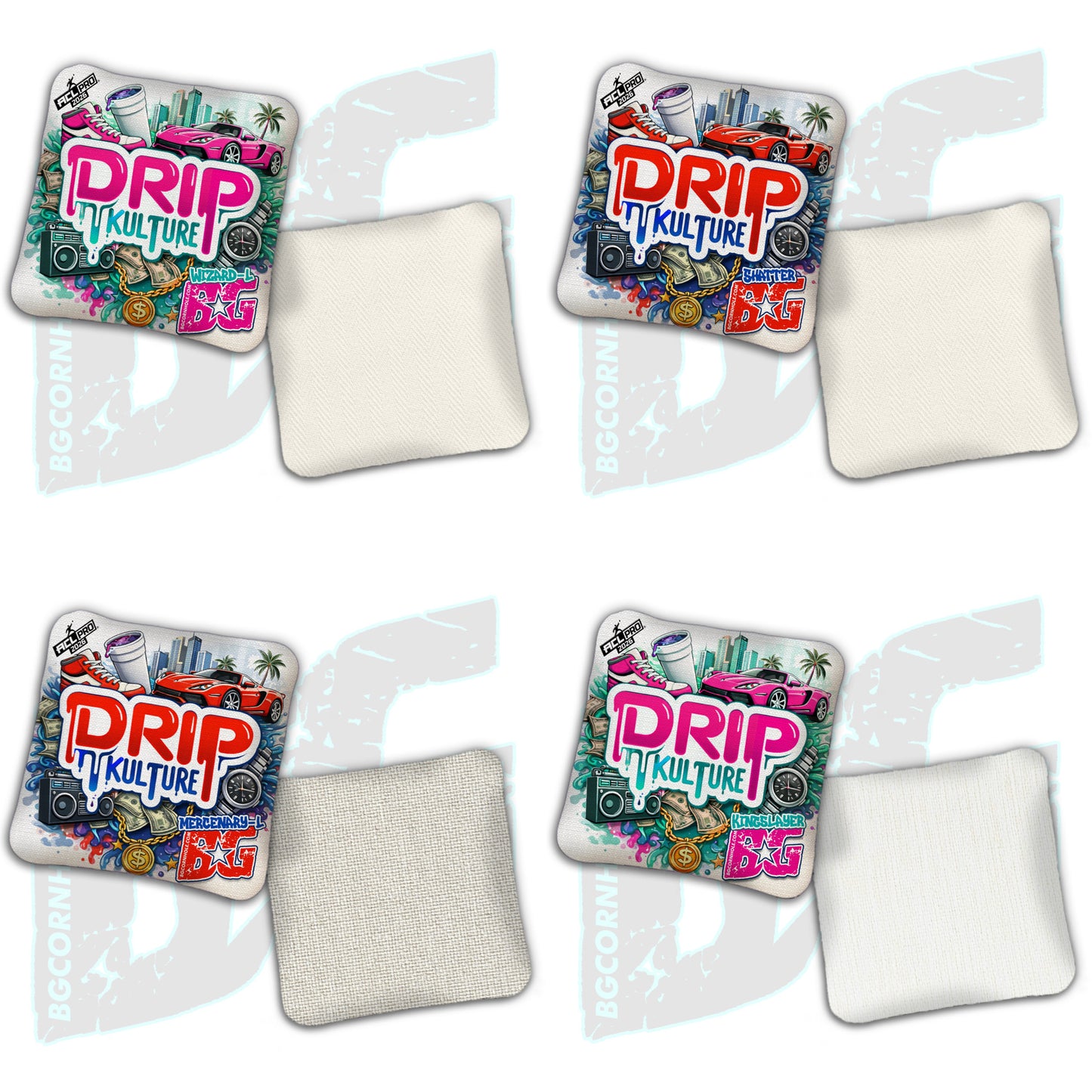 2026 Multiple Bag Models - DK x BG "Streetvibe" - ACL Pro Stamped Cornhole Bags - Set of 4 Bags