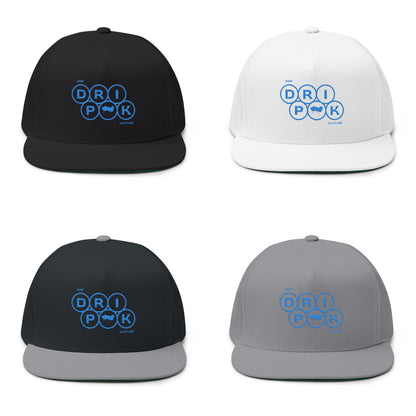 Blue Circle Drip Kulture Flat Bill Hat Embroidery - Multiple Colors