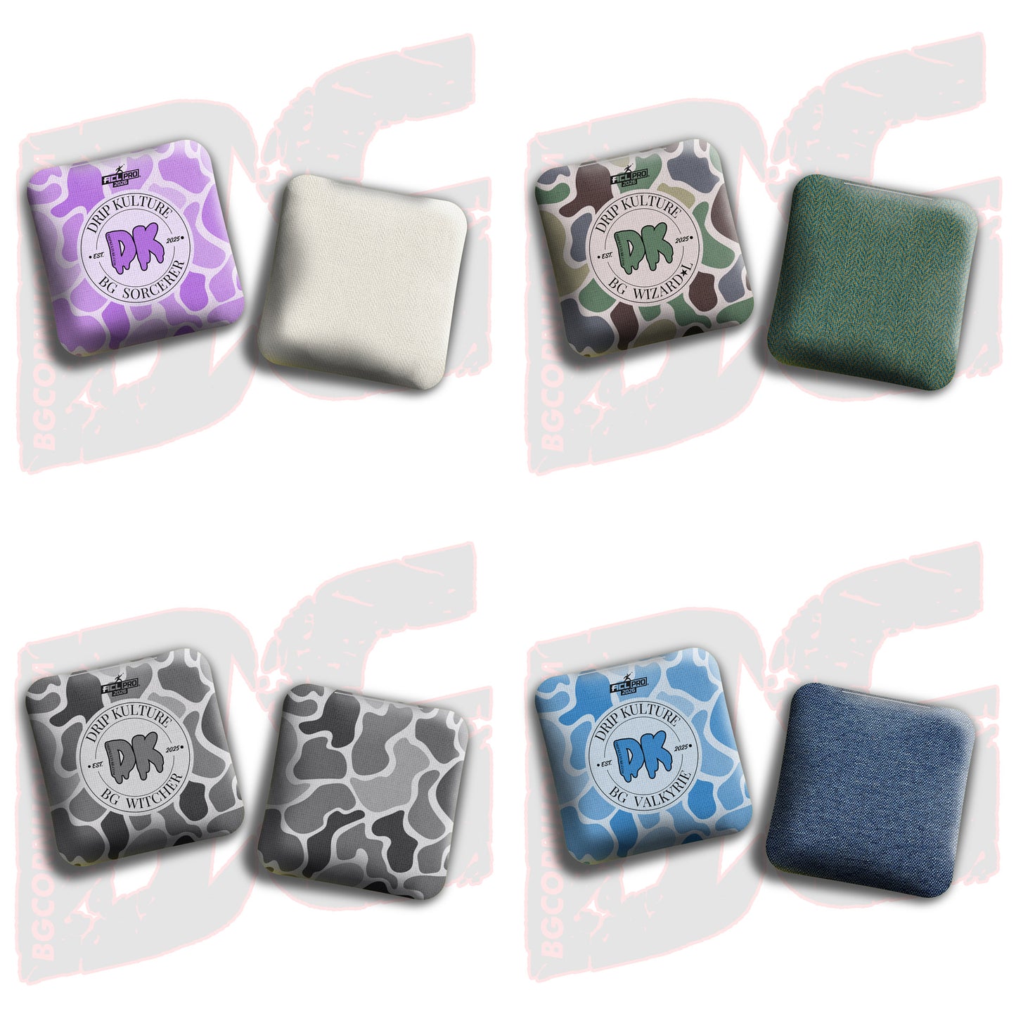 2026 Multiple Bag Models - DK x BG "Old School Camo" - ACL Pro Stamped Cornhole Bags - Set of 4 Bags