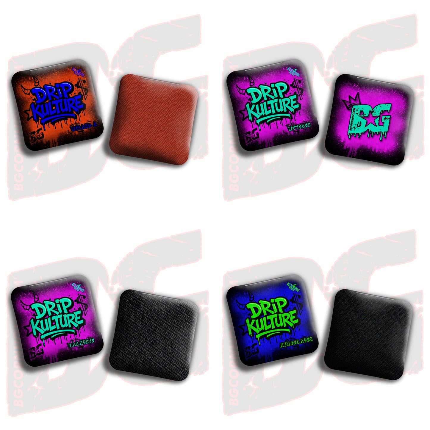 2026 Multiple Bag Models - DK x BG "Drip Kulture graffiti" - ACL Pro Stamped Cornhole Bags - Set of 4 Bags