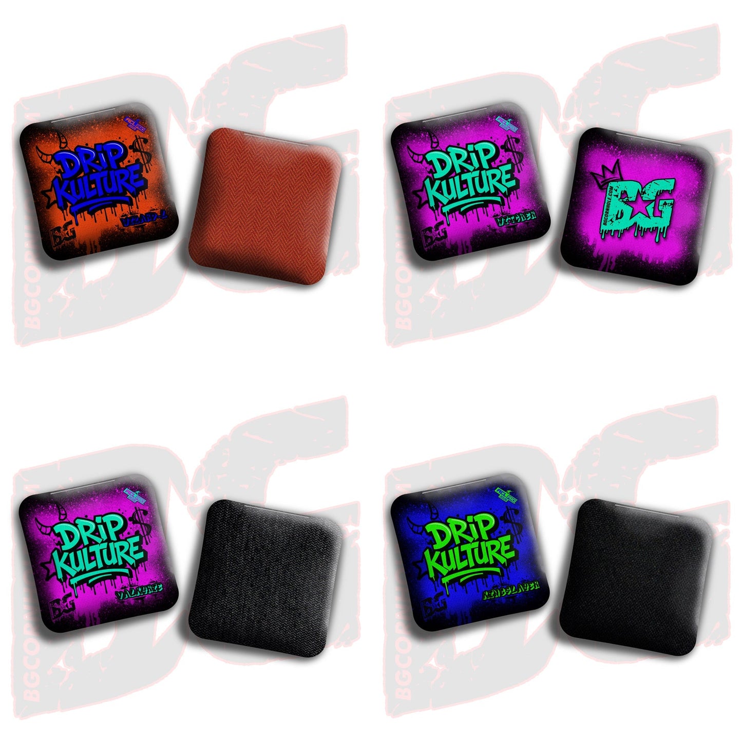 2026 Multiple Bag Models - DK x BG "Drip Kulture graffiti" - ACL Pro Stamped Cornhole Bags - Set of 4 Bags