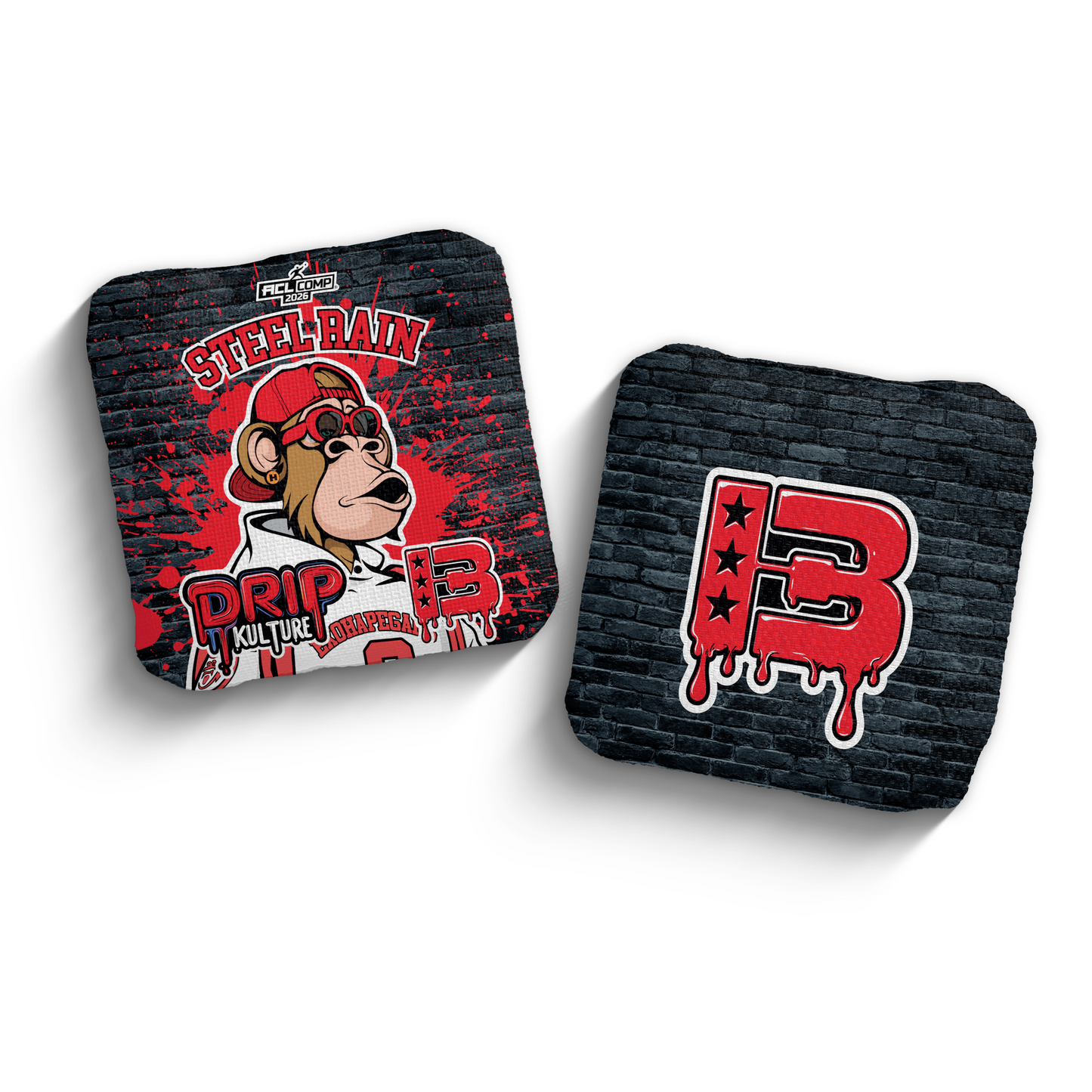 2026 Brotherhood Cornhole Steel Rain Drip Kulture Collaboration ACL Comp Stamped Cornhole Bags