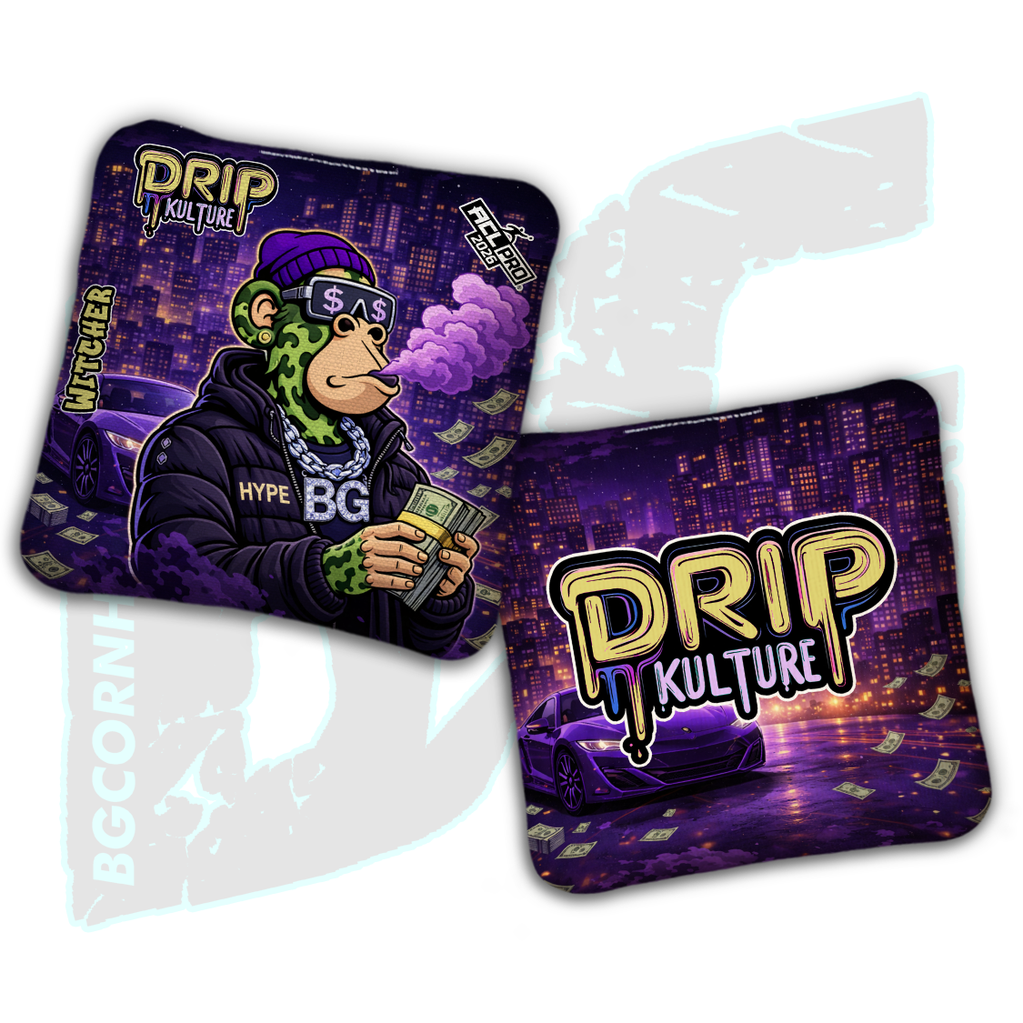 2026 Multiple Bag Models - DK x BG "NFT Midnight Hustle" - ACL Pro Stamped Cornhole Bags - Set of 4 Bags