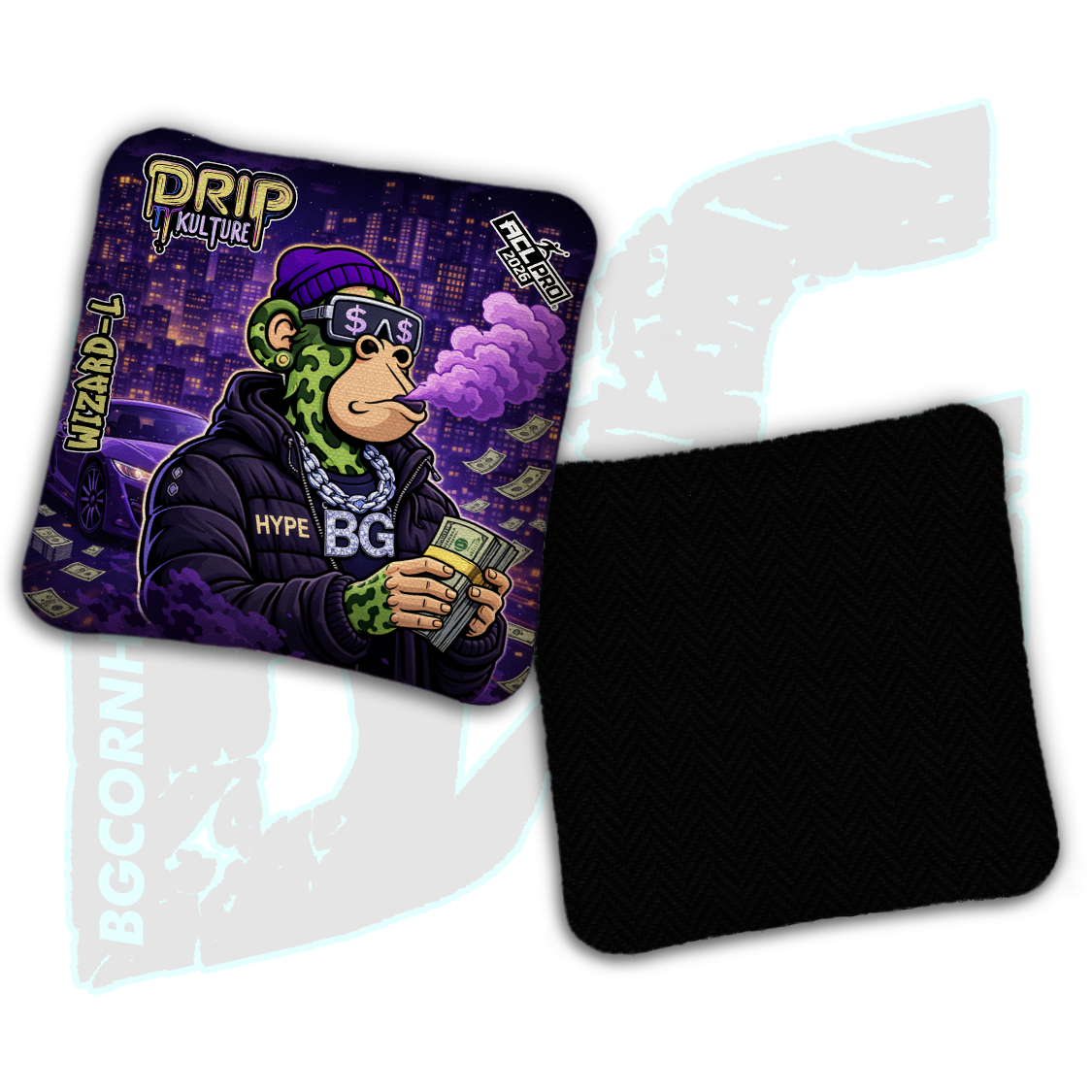 2026 Multiple Bag Models - DK x BG "NFT Midnight Hustle" - ACL Pro Stamped Cornhole Bags - Set of 4 Bags